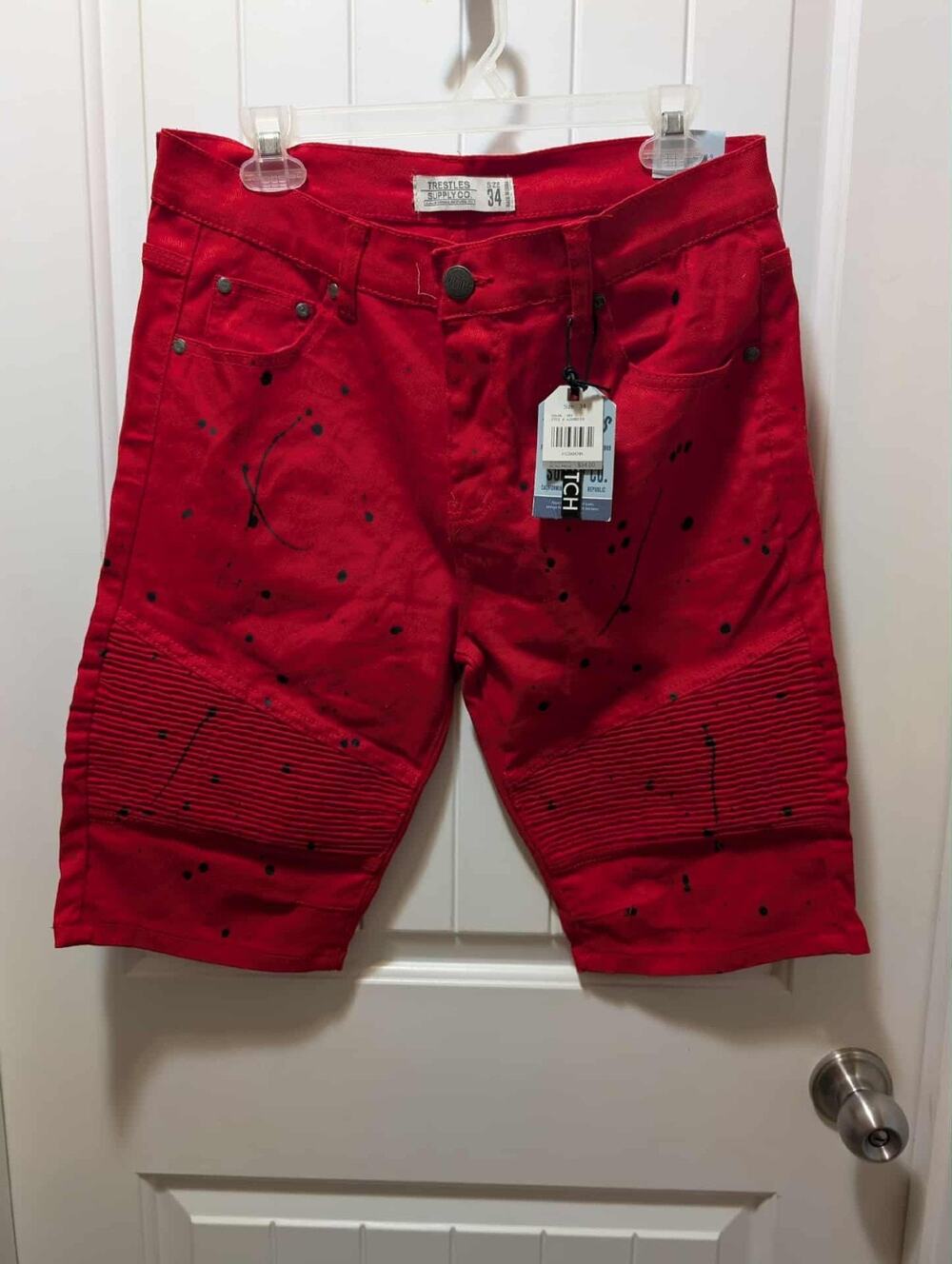 NEW Trestles Supply Co Men’s 34 Shorts Red Paint Splatter Hip Hop Y2K Streetwear